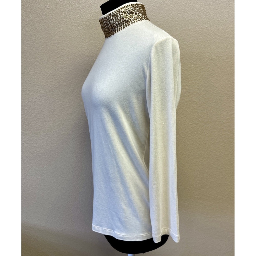 NWT L'AGENCE Women's Medium Maya Embellished Mock Neck Long Sleeve Blouse Top - Picture 4 of 11